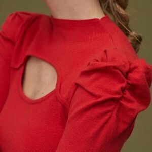 Red cut-out sweater -knit top sweater Small